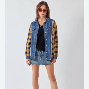 Signature8 Navy Blue and Yellow Maize Checkered flannel and denim shirt jacket